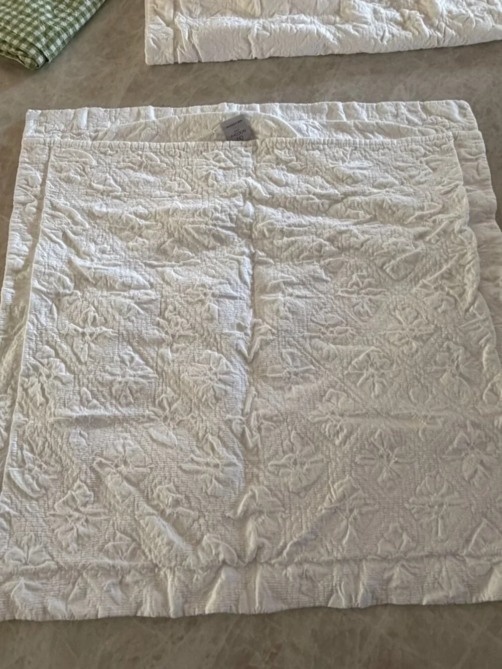 Pair of DOCOFIL White Floral Textured Euro Pillow Shams 28x28 Portugal Cotton